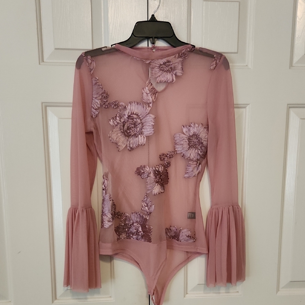 Elegant Pink Floral Sheer Women's Top